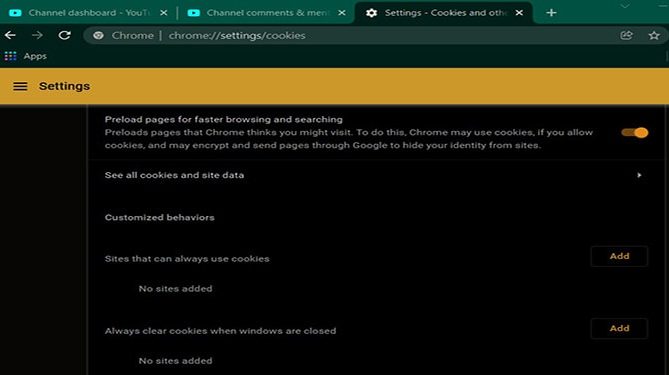 all site and data cache chrome