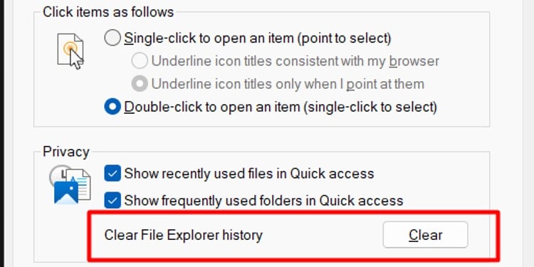 clear file explorer history