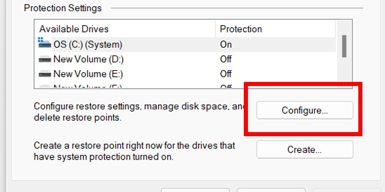 configure system restore