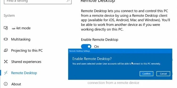 confirm remote desktop
