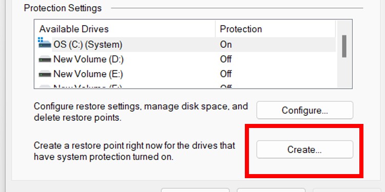 create system restore point