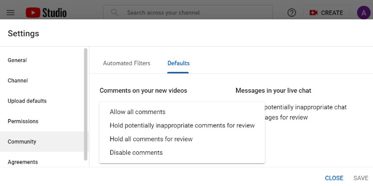 community section youtube