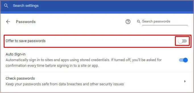 Google Chrome Not Saving Passwords - 13 Ways To Fix It 44 offer-to-save-passwords-off