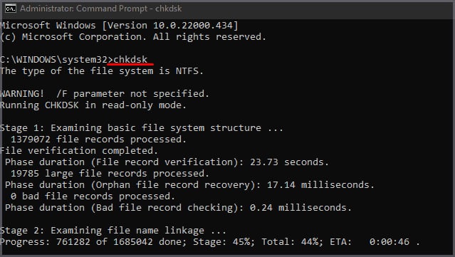 running-chkdsk-command