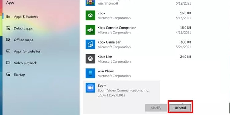 uninstall zoom