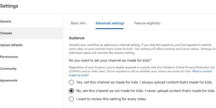 youtube kids section settings
