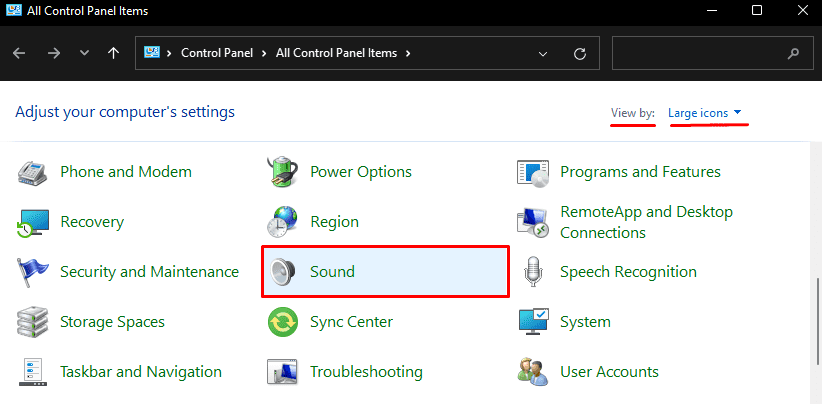 control panel sound settings