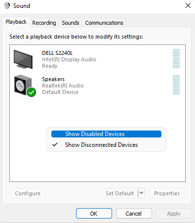 show disabled output devices