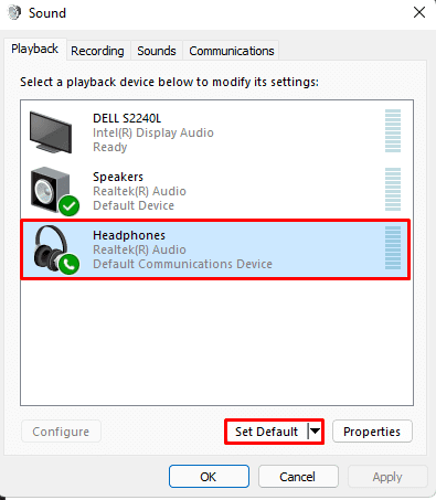 set default audio output