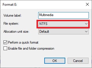 Disk Management Format Window