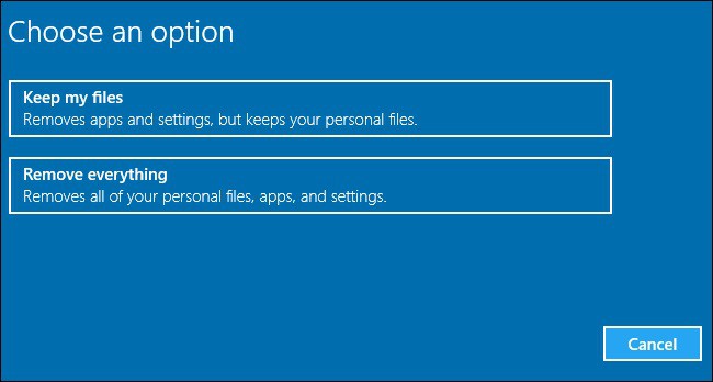 Choose to keep or remove personal files