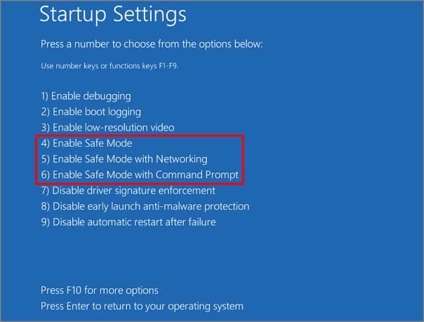 Safe mode through Startup Settings