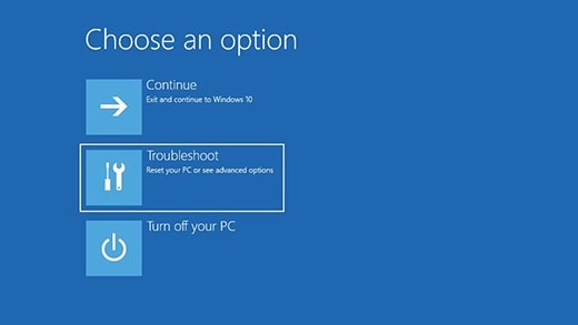 System Recovery Troubleshoot Screen