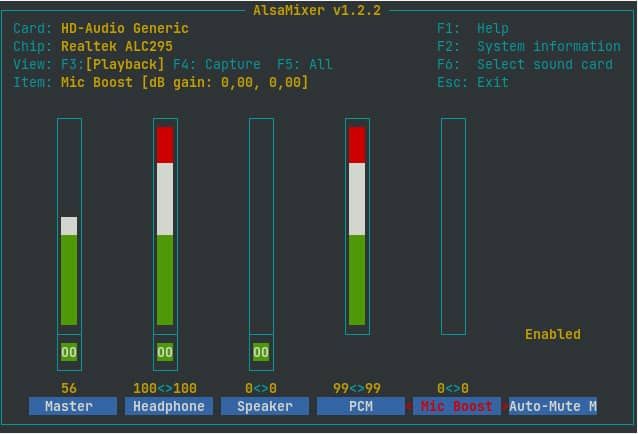 alsamixer linux sound settings