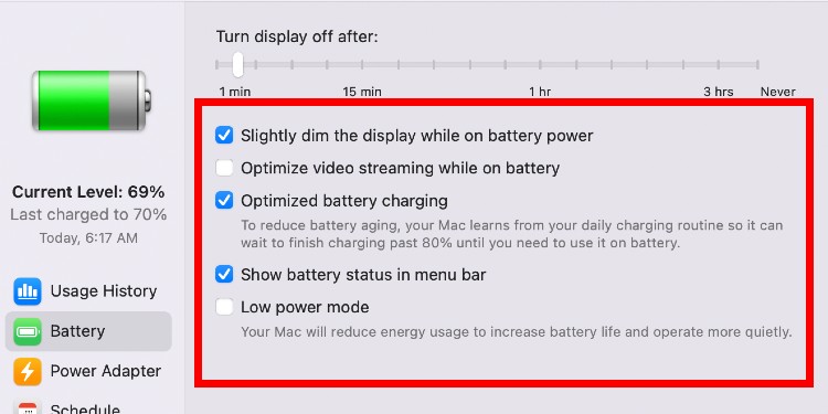 battrey options on mac