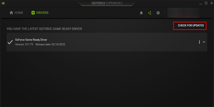 Check for updates of graphics driver using GeForce Experience