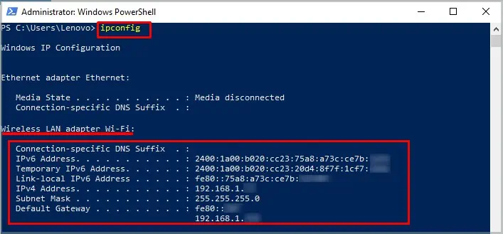 ipconfig