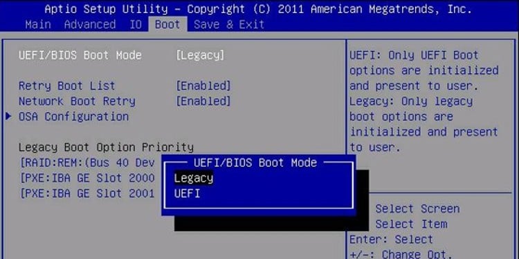 legacy boot option