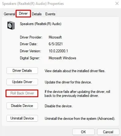 How to Fix "No Audio Output Device is Installed" Error 34 roll-back-audio-driver