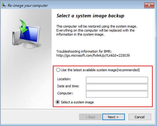 select-a-system-image-backup