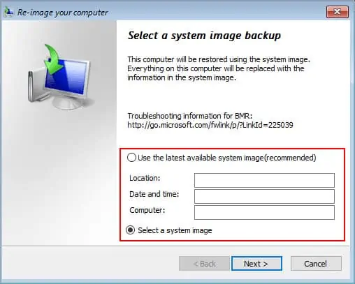 select-a-system-image-backup