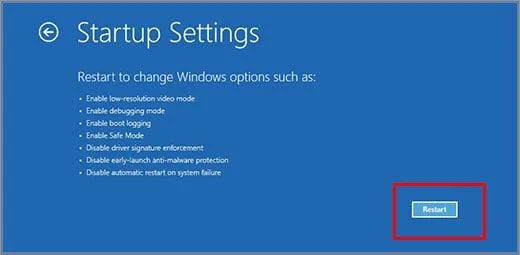 startup settings restart
