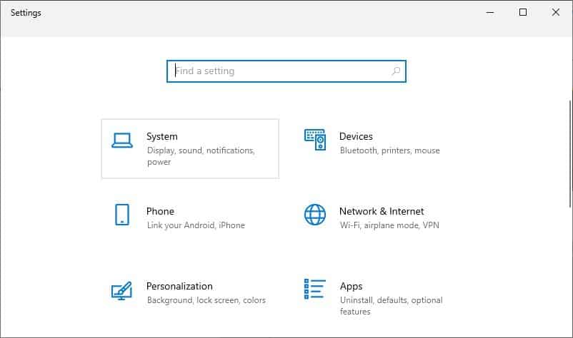 system settings