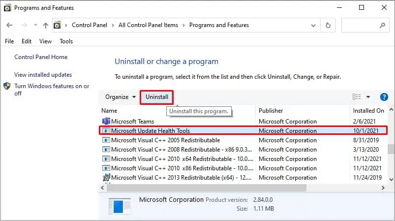 uninstall-microsoft-update-health-tools