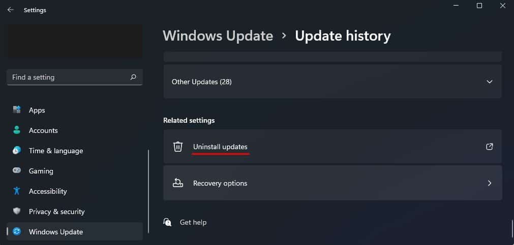 uninstall updates