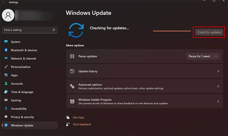Check for updates in Windows 11