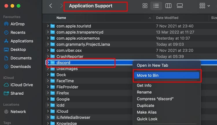 Application support folder of discord in mac