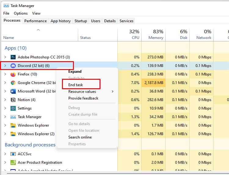Ending Discord Processes via Task Manager