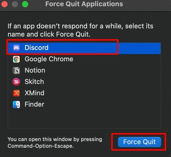 Force Quite Application of Discord in Mac