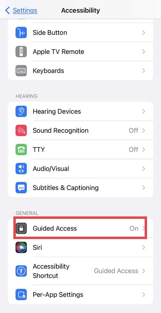 Guided access settings in iphone