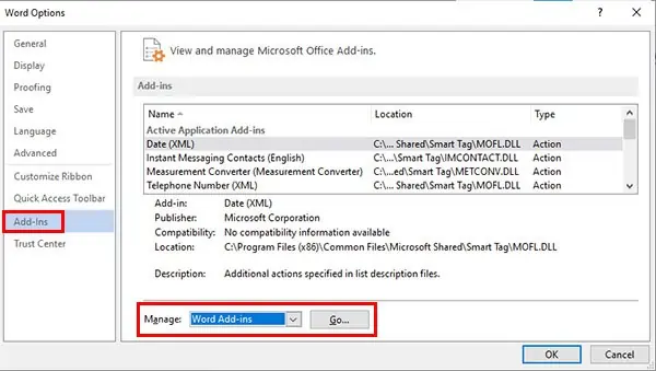 Manage-Addins-word