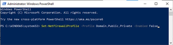 Powershell-disable-firewall-domain-public-private