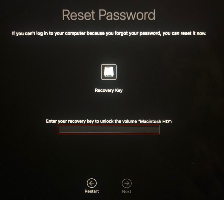 Reset Password through Recovery Key