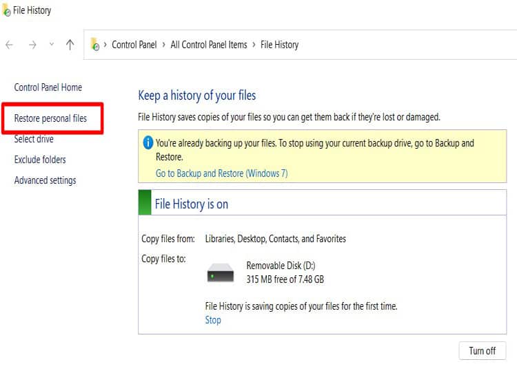 Restore files from File History