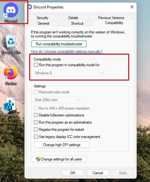 Running Discord in Compatibility Mode