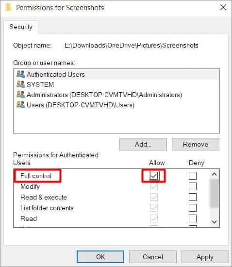 Screenshot-folder-permission