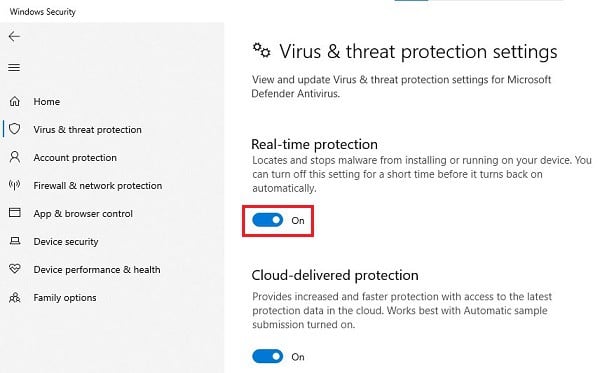 Turn Off Realtime Protection Windows Security