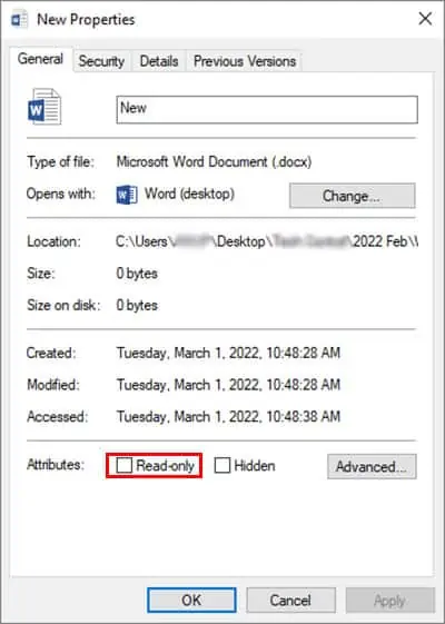 Uncheck-Read-only-file-attribute