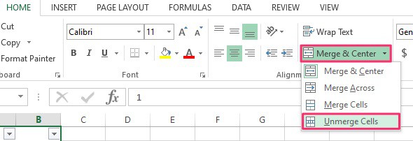 Unmerge Cells