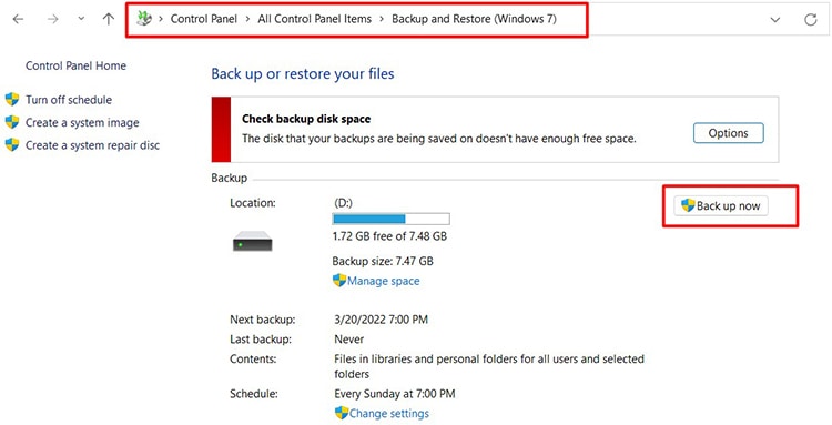 Windows Back up Process
