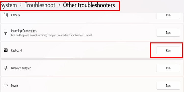 Windows Troubleshooter for Keyboard