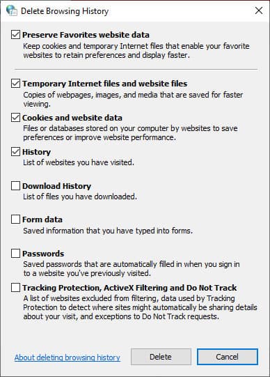 browser history delete options