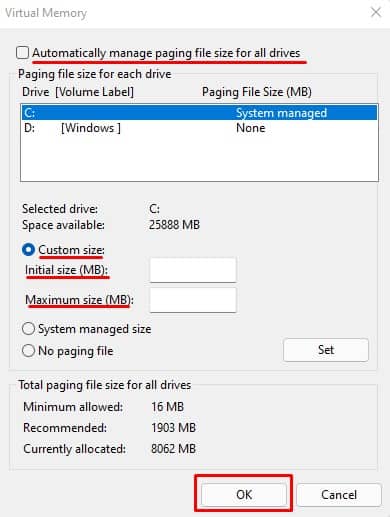 change paging file size