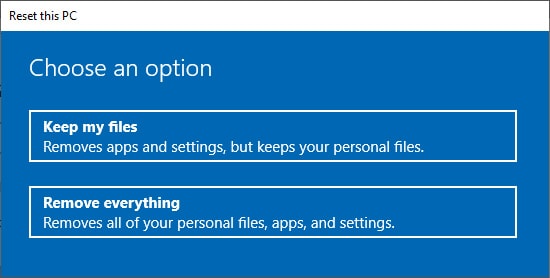 choose keep my files reset pc