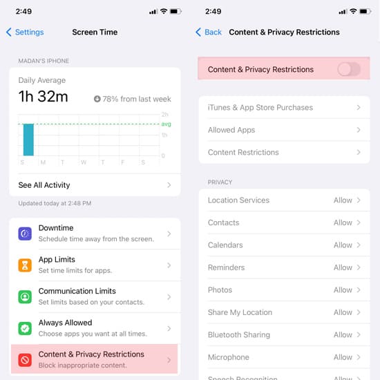 contents & privacy restrictions iPhone