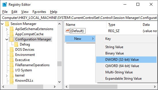 create new DWORD registry editor